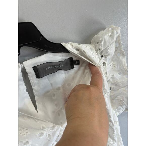 Code X Mode babydoll dress embroidered eyelets white cotton ruffle coastal beach - Picture 2 of 3